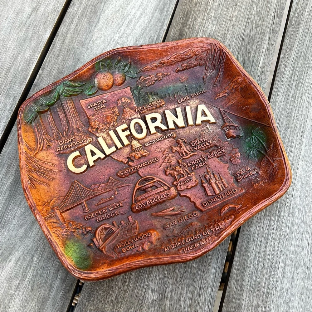 Vintage Mid Century ASMCO California Souvenir Tray or Wall Hanging Faux Wood